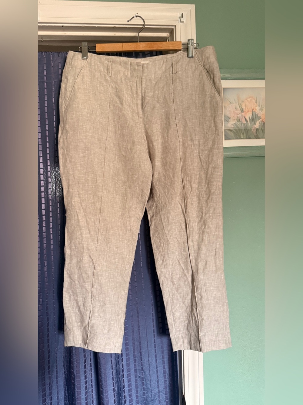 Ann Taylor LOFT Size 6 Linen Tapered Cropped Ankle Pants Beige Sewn Crease